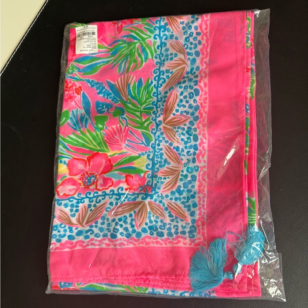 Vibrant Pink and Blue Floral Scarf